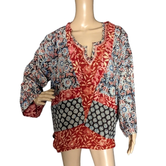 Dignity Not Charity Boho Peasant Patchwork Floral Blouse & Jacket Set Size L/XL - Picture 1 of 12